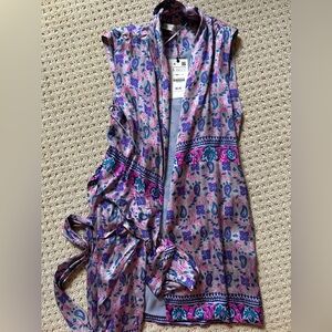 Satin Purple Paisley Lapel Collar Printed Wrap Mini Dress | ZARA